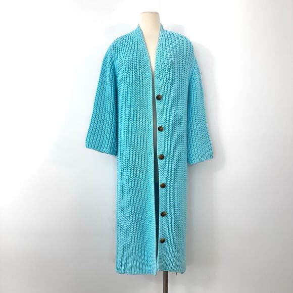 Free People Offside Longline Chunky Knit Cardigan Crystal Seas Blue XS NWT - Picture 2 of 11